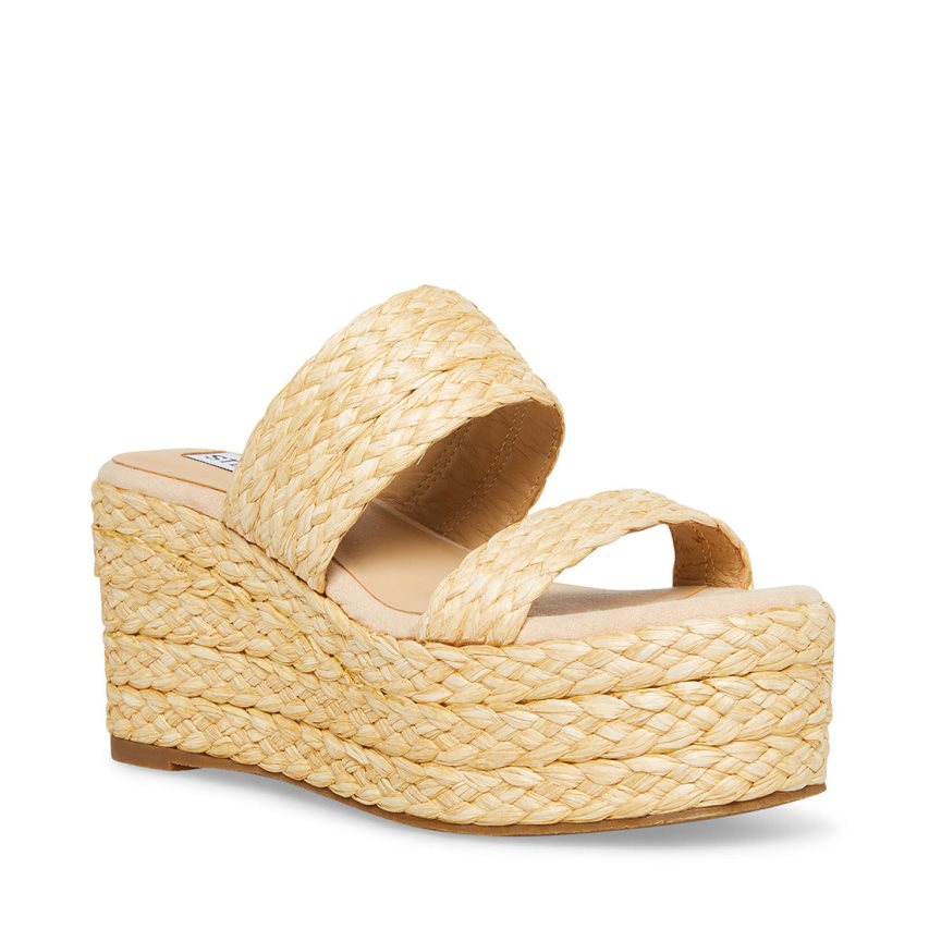 Zapatos Cuña Steve Madden Jane Natural Raffia Mujer Beige | ES TK9S16